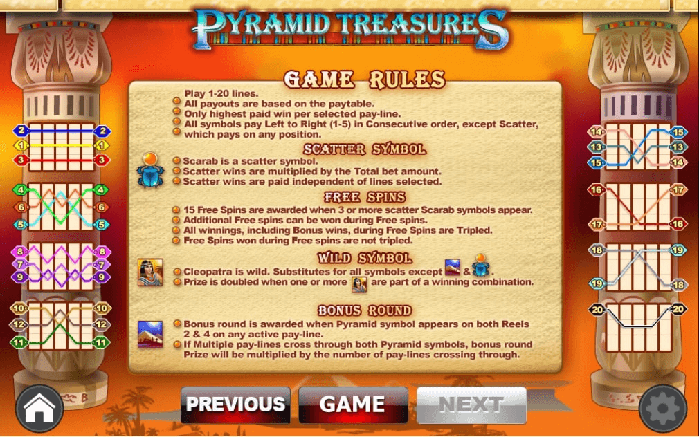 Cleopatra's Pyramid Treasures Slot Game Rules