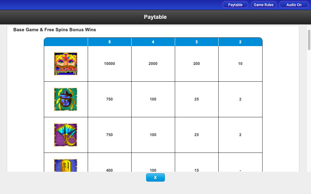 IGT_CLEOPATRA_SLOT_PAYTABLE