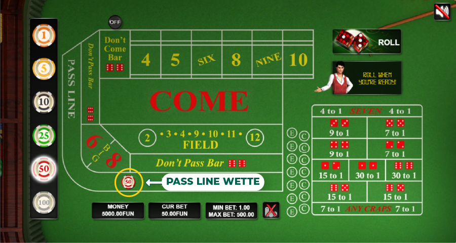 craps pass line wette