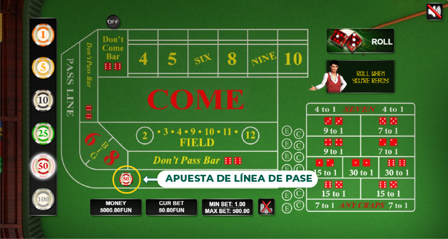 imagen de juego de dados apuesta de linea de pass