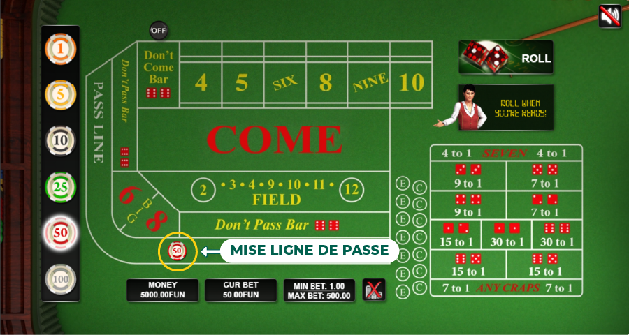 pari en ligne de passe au craps