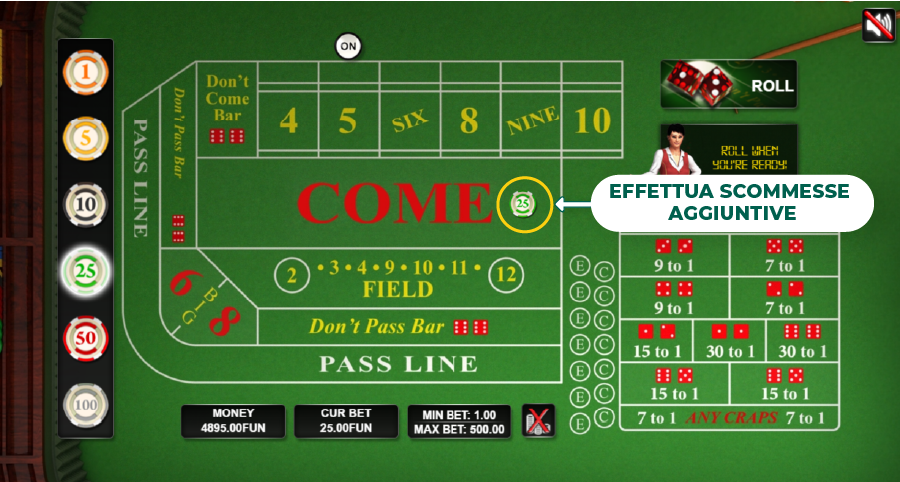 scommesse aggiuntive a craps