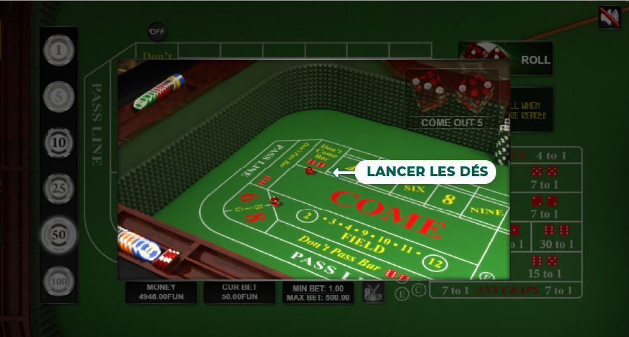 craps lancer les dés