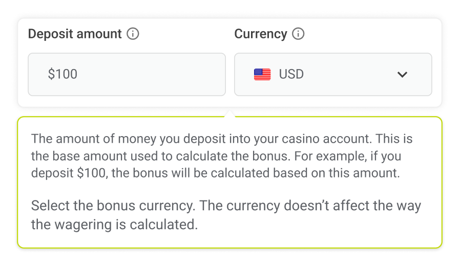 deposit bonus amount and currency