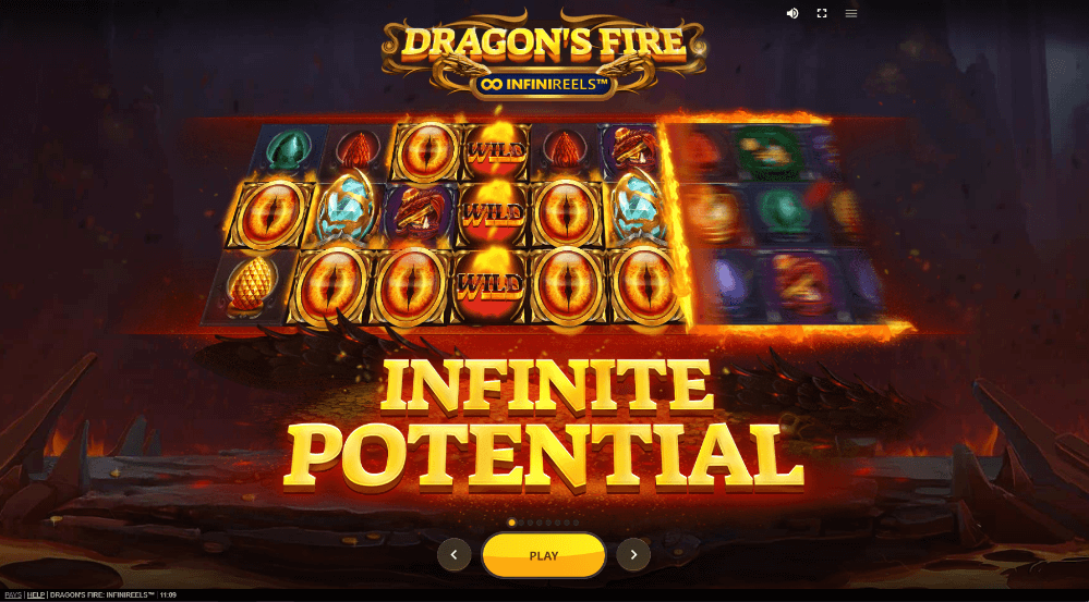 Dragons Fire Infinireels online slot game intro screen