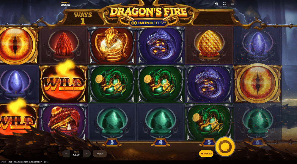 Dragons Fire Infinireels online slot game reels