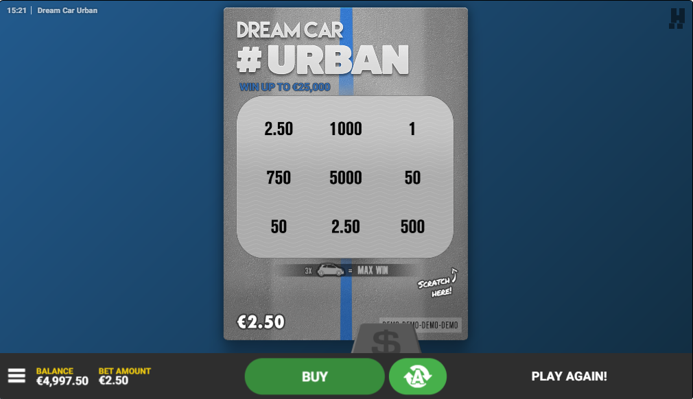 Dream Car Urban online scratch card game result