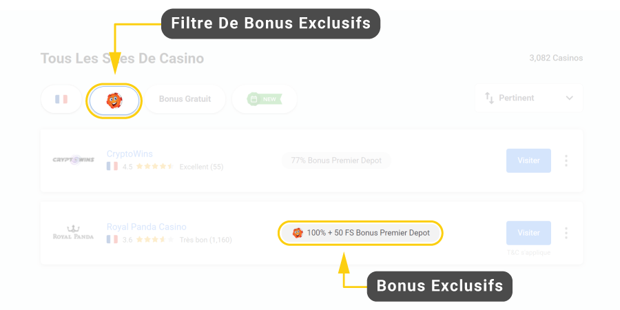 Filtre de Bonus Exclusifs