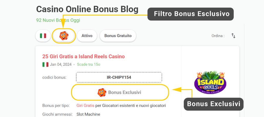 Homepage Filtro bonus esclusivo