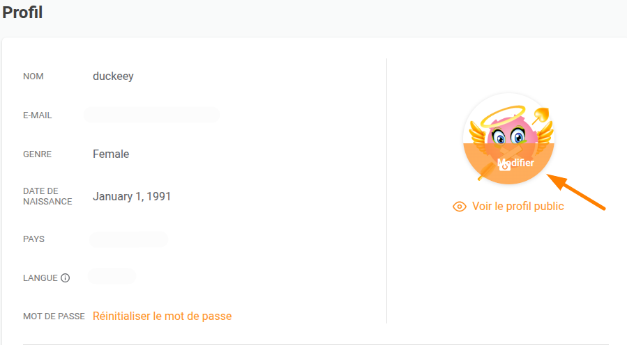 capture d’écran de modifier ton avatar