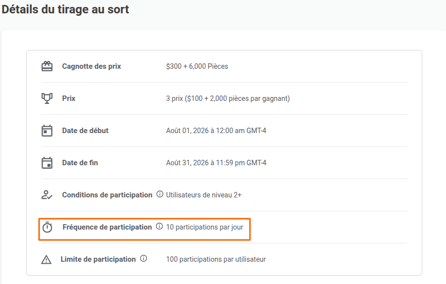 détails du tirage au sort - fréquence des participations - FAQ