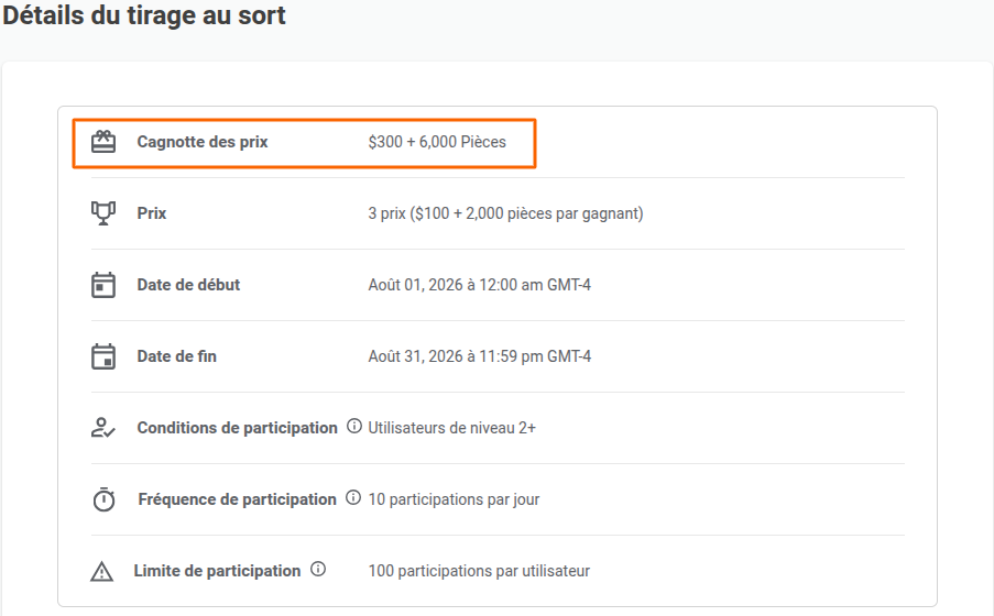 détails du tirage au sort - cagnotte - FAQ