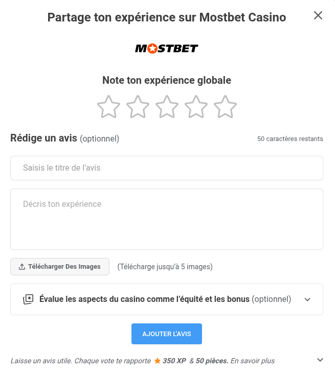 Fenêtre contextuelle « Ajouter un avis »