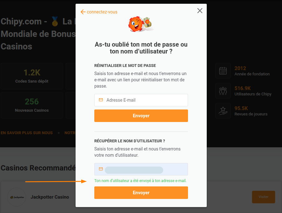 Chipy a oublié le message indiquant que la saisie du nom d'utilisateur a réussi