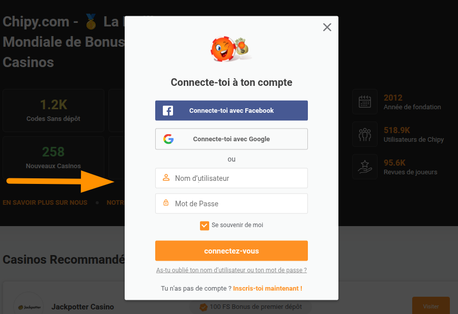Fenêtre de connexion à Chipy