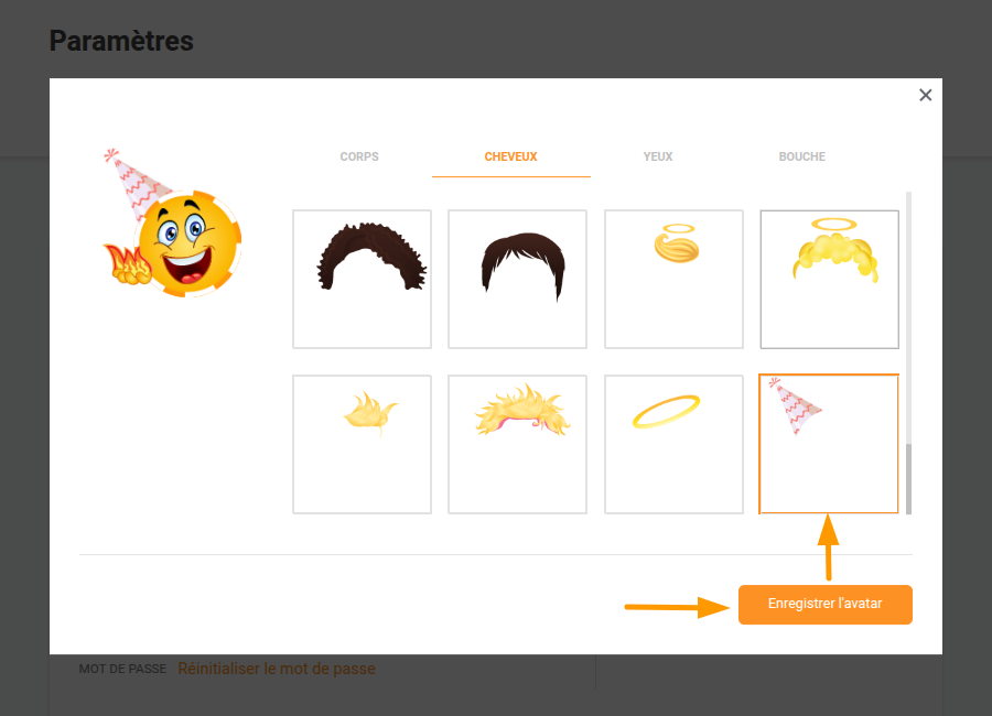 Enregistrer les modifications apportées à l'avatar de Chipy