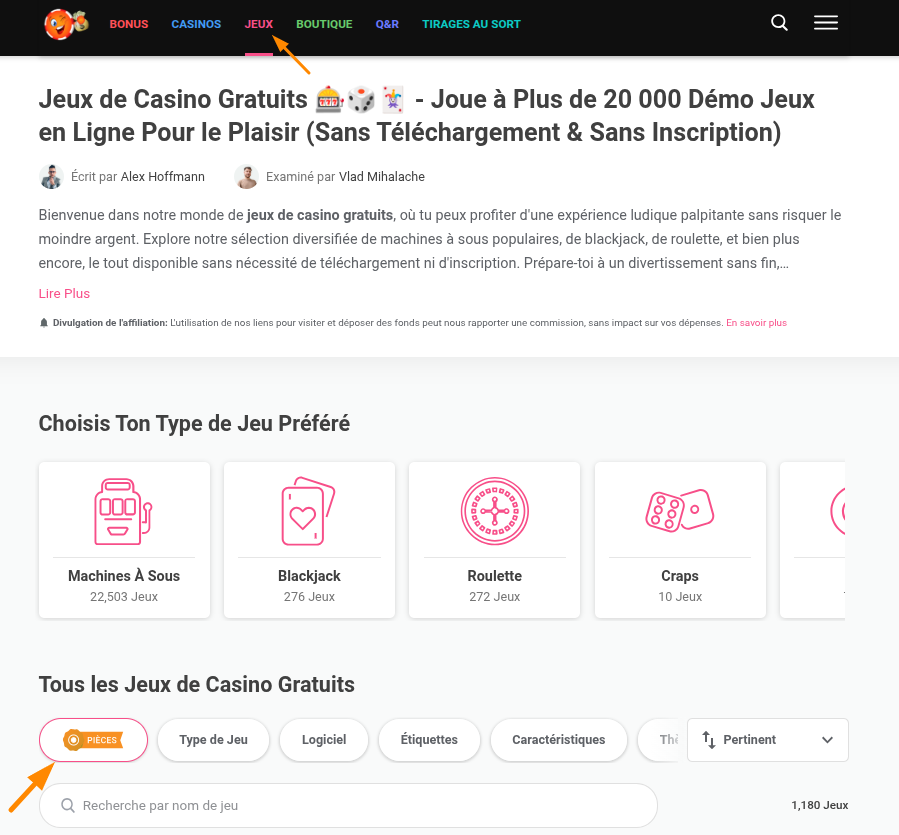 Filtre des jeux « Jouer pour gagner des pièces »