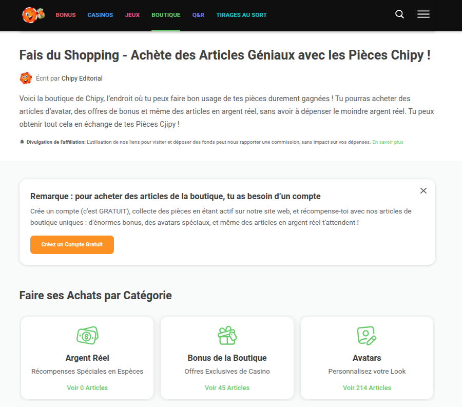 Page d'accueil de la boutique - Articles par catégorie