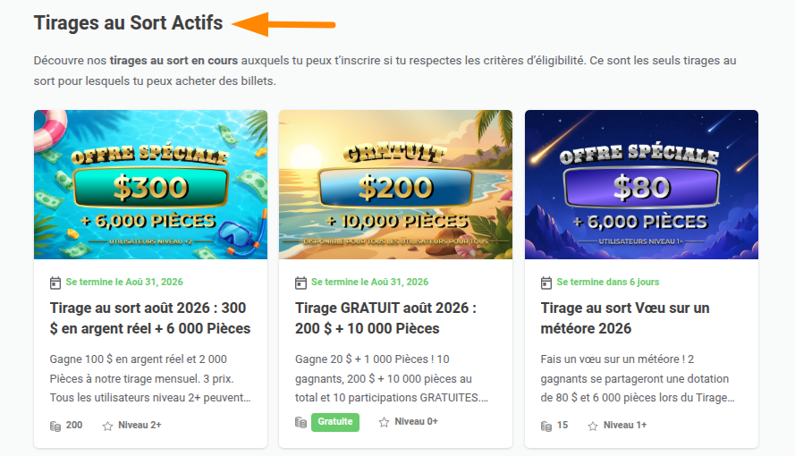 Catégorie « Raffles » active