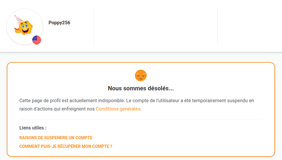 Page de profil public d'un compte bloqué