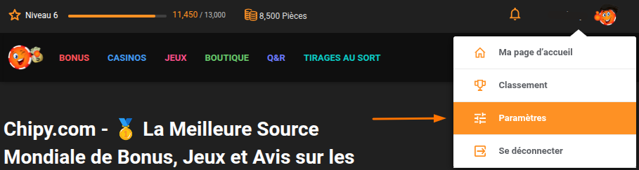 Centre d'aide - Modifier les informations du compte - Paramètres