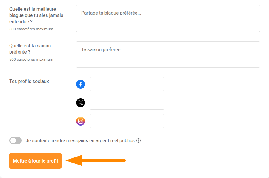 Centre d'aide - Modifier les informations de compte - Mettre à jour le profil