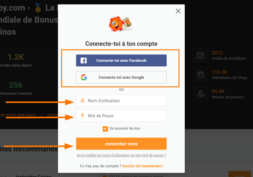 Centre d'aide : procédure de connexion au compte