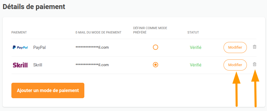 Centre d'aide : configurer votre mode de paiement, modifier vos informations