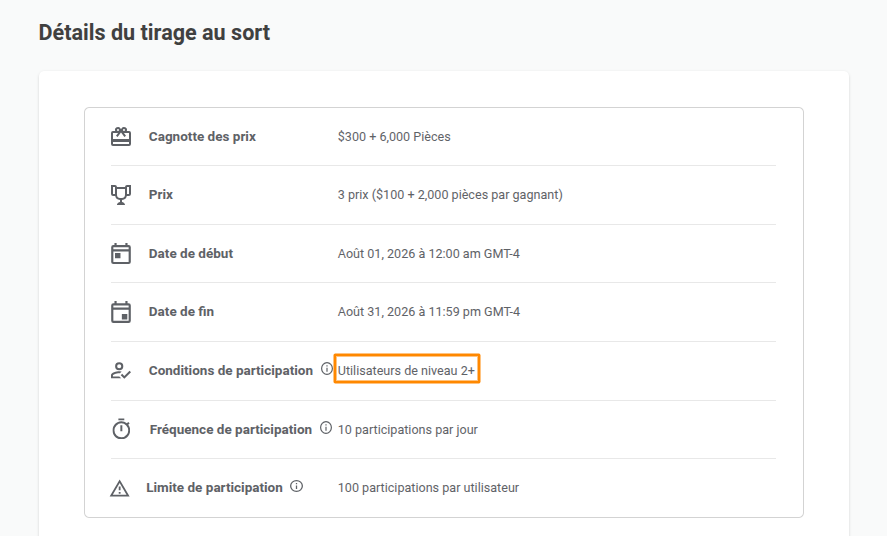 Détails du tirage au sort et conditions de participation
