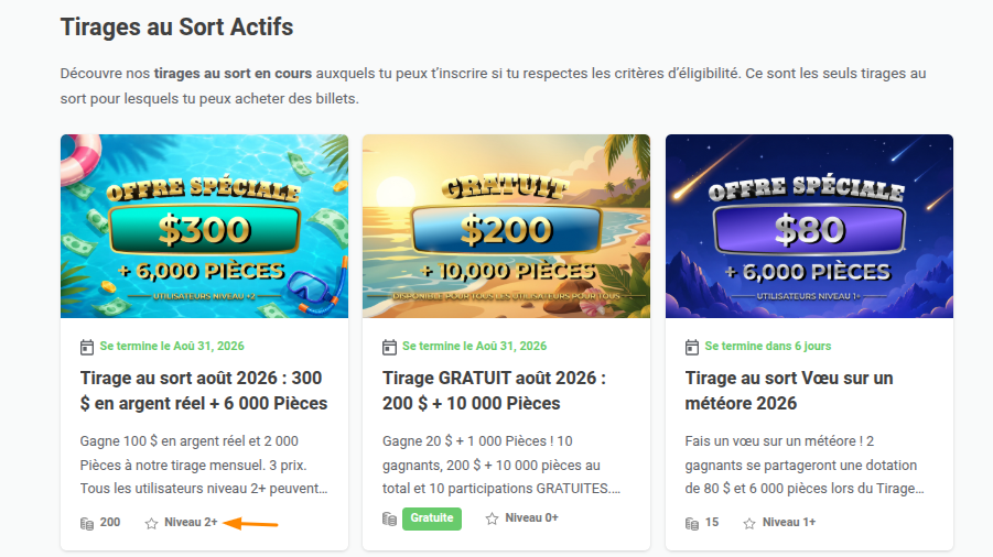 Conditions de participation au tirage au sort