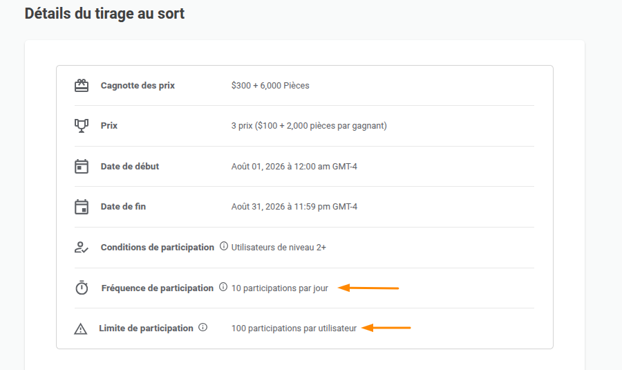 Fréquence et limite de participation aux tirages au sort