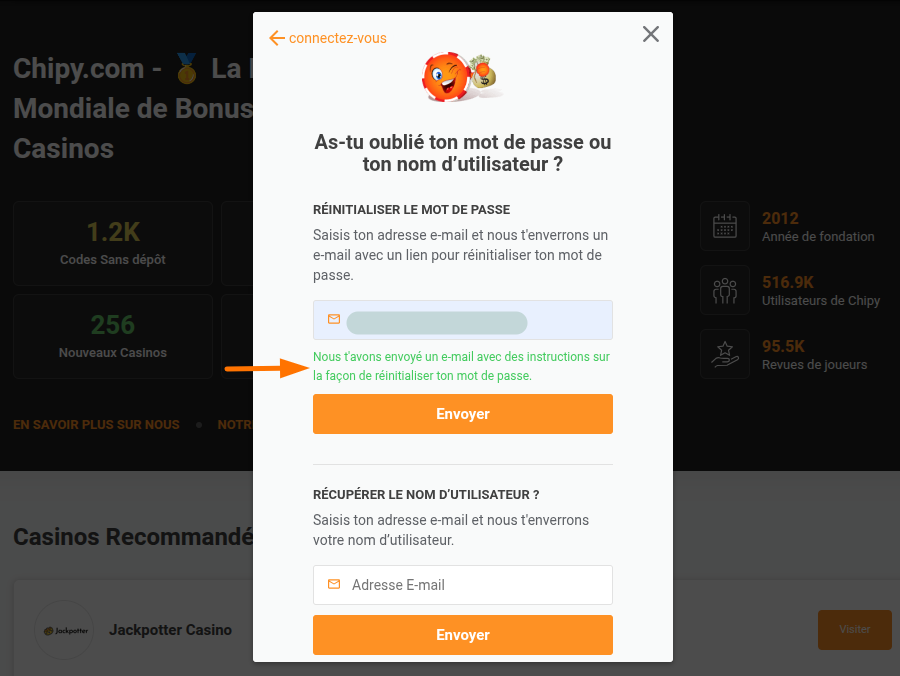 Récupérer le mot de passe par e-mail