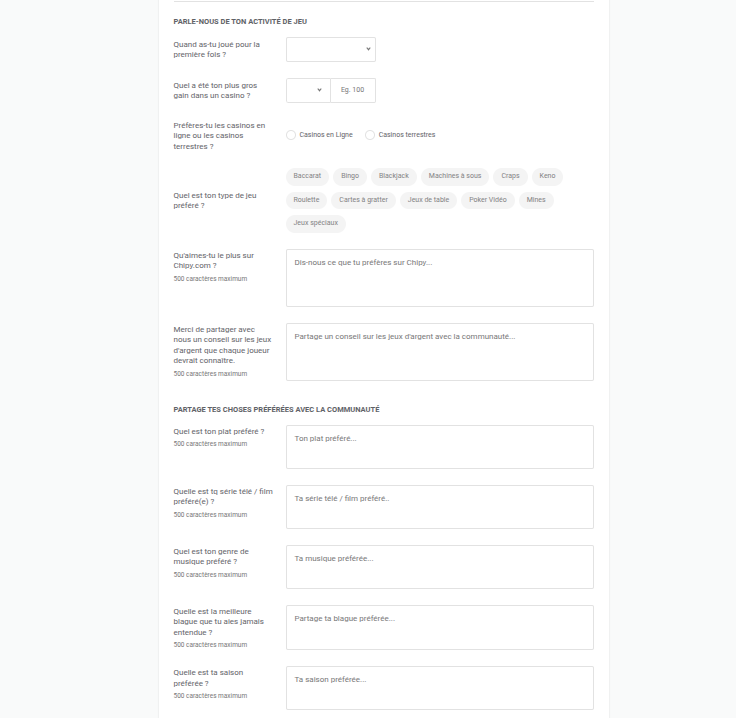 Questions relatives au profil public