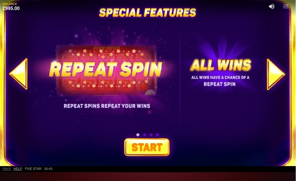 Five Star slot bonus