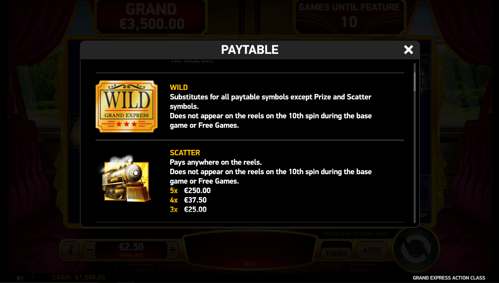 Grand Express Action Class online slot game bonus features