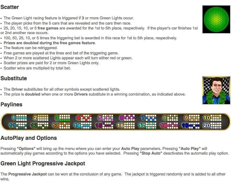 Green Light Online Slot Pay Table
