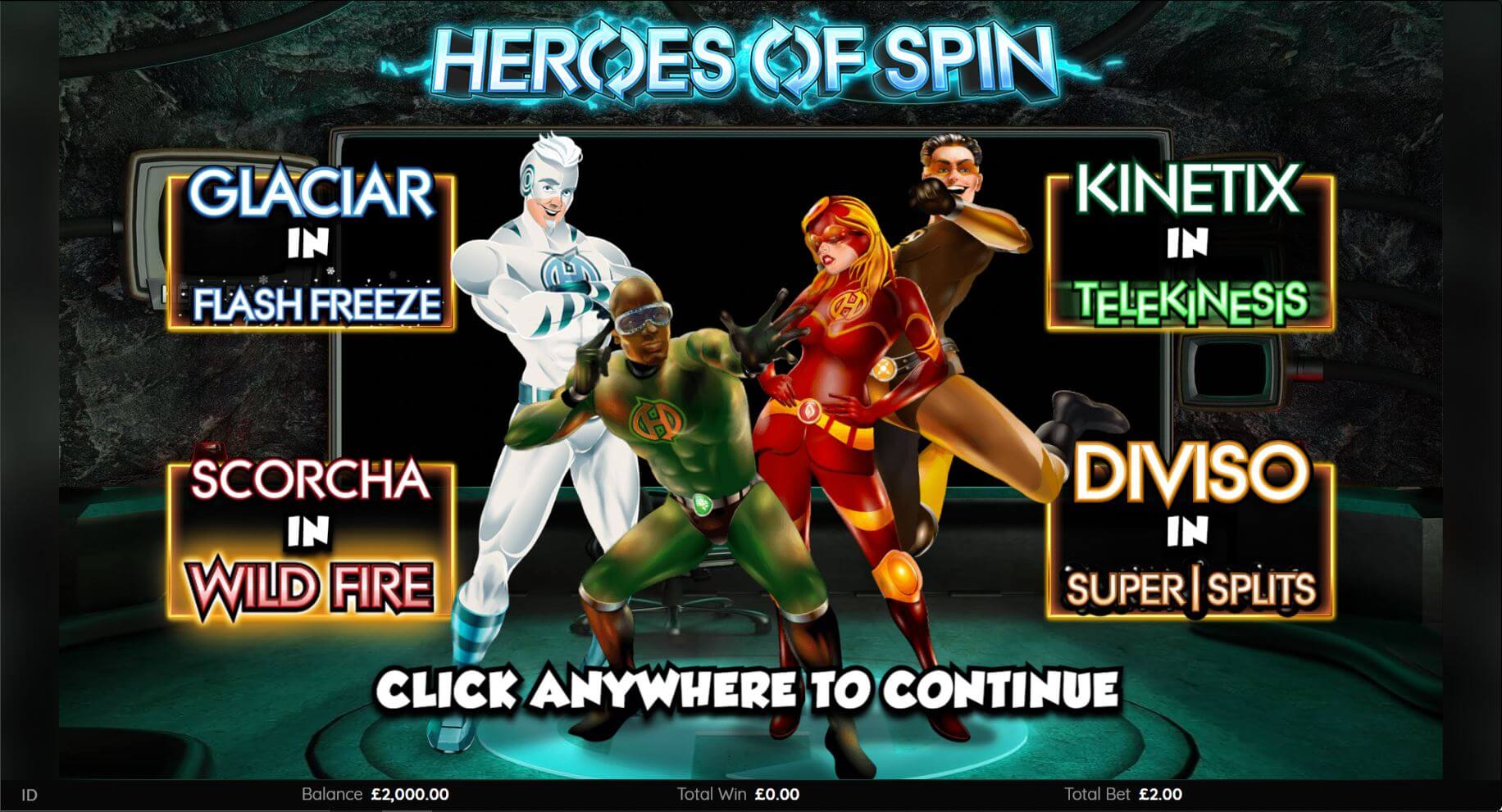 Heroes of Spin online slot game intro screen