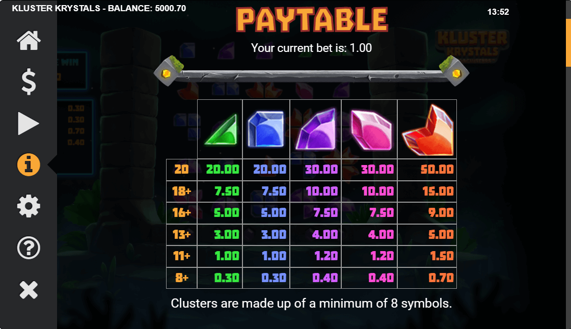 Kluster Krystals Megaclusters symbol payout