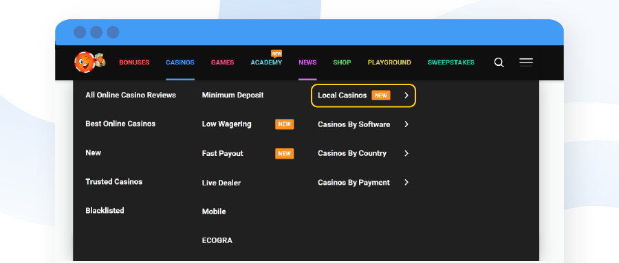 Local Casinos Menu