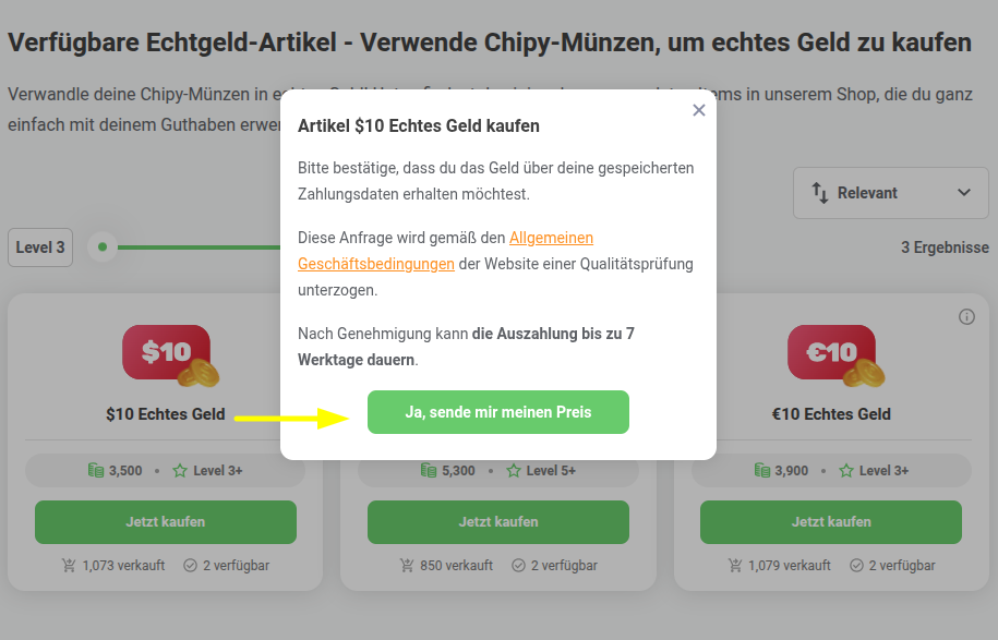 Lose RMI ein Sende mir meinen Gewinn
