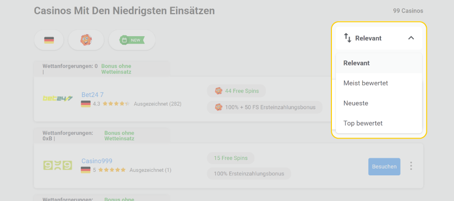 Schritt drei: Finden Sie Casinos mit geringen Umsatzanforderungen