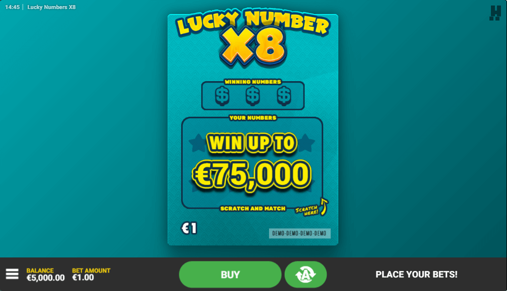 Lucky Number x8 online scratch card game intro screen