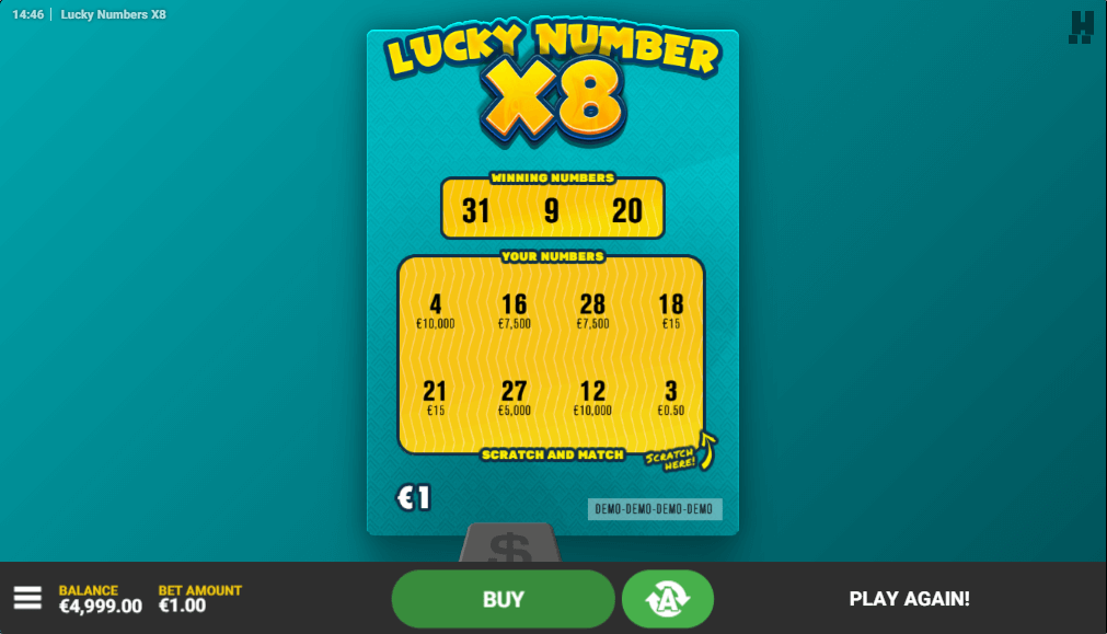 Lucky Number x8 online scratch card game result