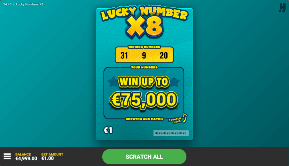 Lucky Number x8 online scratch card game winning numbers