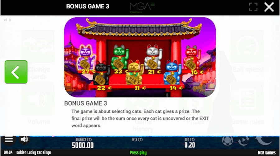 Lucky Cat Bingo Game Bonus Games