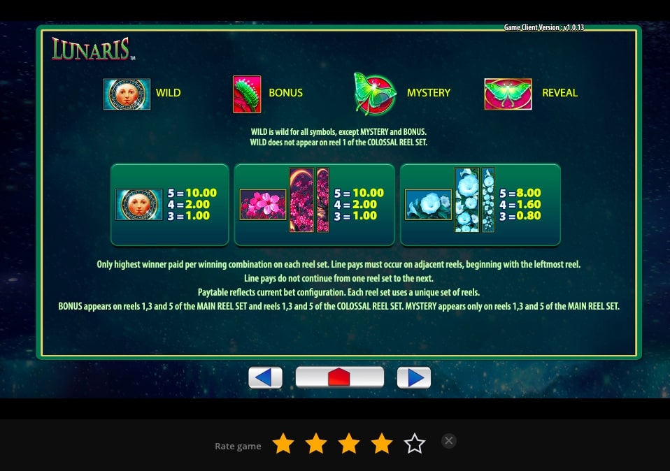 Lunaris slot paytable