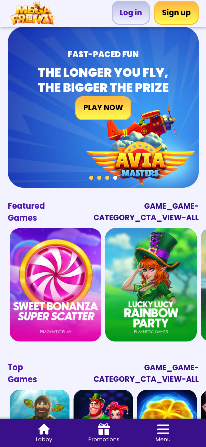 Mega Frenzy Casino Main Game Page