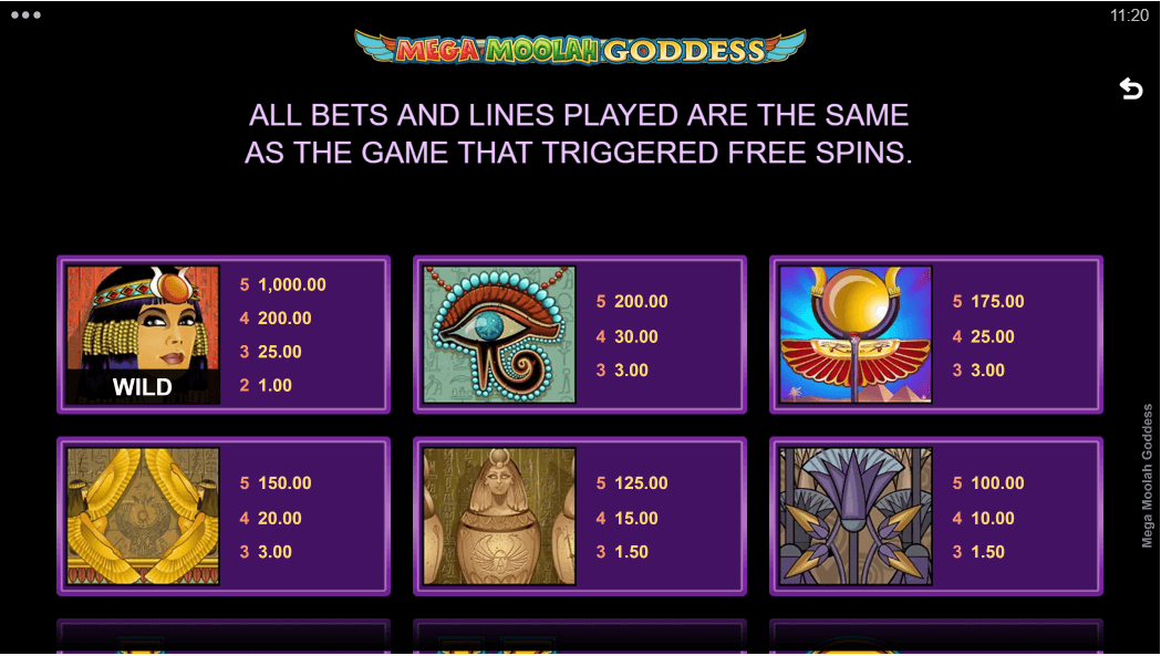 Mega Moolah Goddess online slot game free spins