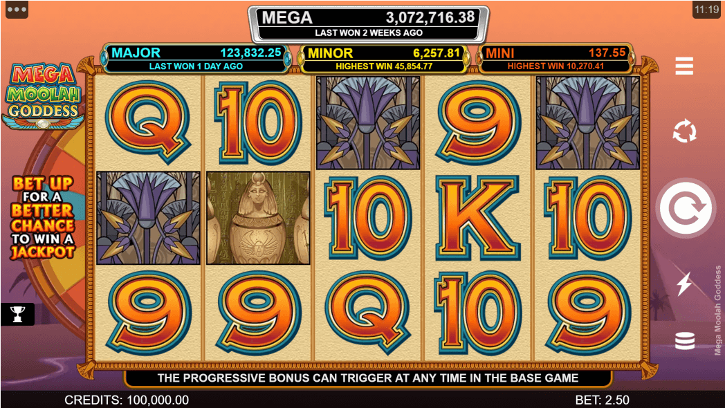 Mega Moolah Goddess online slot game reels