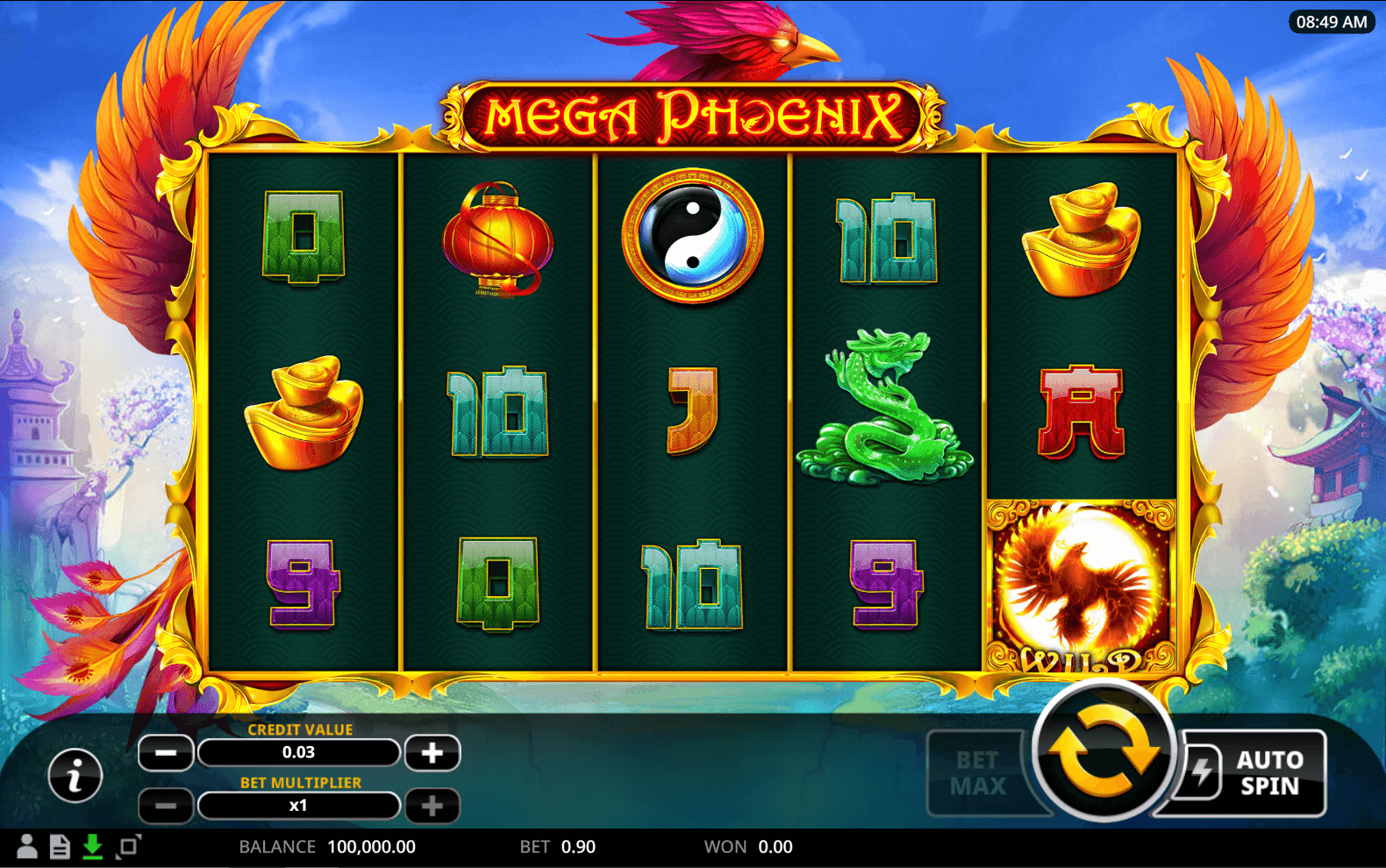 Mega Phoenix online slot game reels